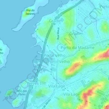 Топографическая карта Porto Velho, высота, рельеф