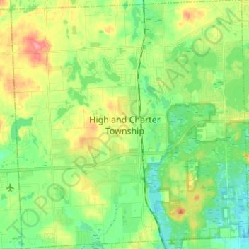 Топографическая карта Highland Charter Township, высота, рельеф
