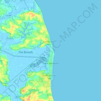 Топографическая карта Great Yarmouth, высота, рельеф