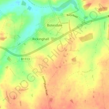 Топографическая карта Botesdale, высота, рельеф