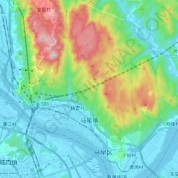 Топографическая карта 马尾镇, высота, рельеф