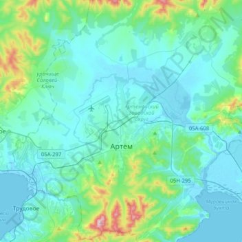 Топографическая карта Артём, высота, рельеф