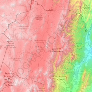 Топографическая карта Jujuy, высота, рельеф