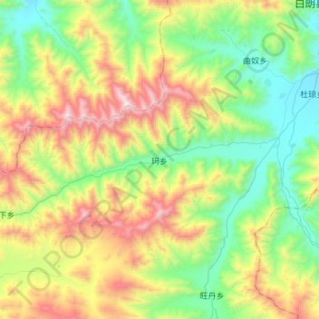 Топографическая карта 玛乡, высота, рельеф