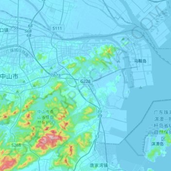 Топографическая карта 南朗街道, высота, рельеф