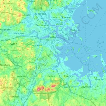 Топографическая карта Бостон, высота, рельеф