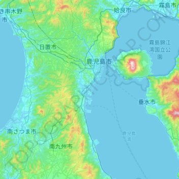 Топографическая карта 鹿児島市, высота, рельеф