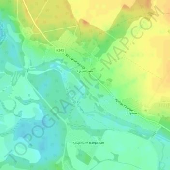 Топографическая карта Теребунь, высота, рельеф