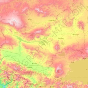 Топографическая карта Муш, высота, рельеф