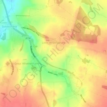 Топографическая карта Little Whelnetham, высота, рельеф