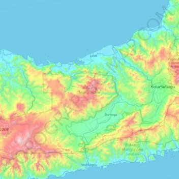 Топографическая карта Bolaang Mongondow, высота, рельеф