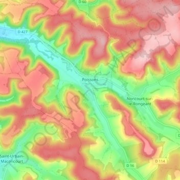 Топографическая карта Poissons, высота, рельеф