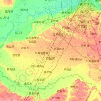 Топографическая карта Shuangcheng District, высота, рельеф