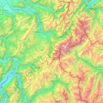 Топографическая карта Massif du Mont-Blanc, высота, рельеф