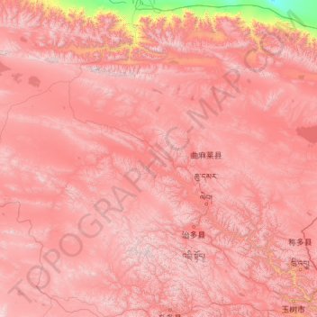 Топографическая карта 曲麻莱县, высота, рельеф
