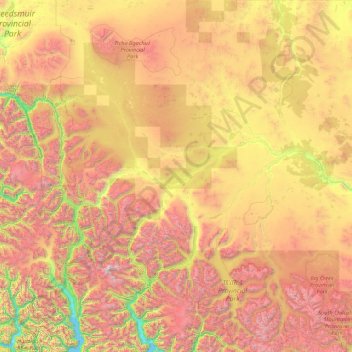 Топографическая карта Area J (West Chilcotin), высота, рельеф
