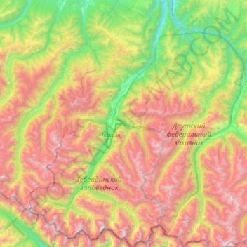 Топографическая карта Верхне-Тебердинское сельское поселение, высота, рельеф