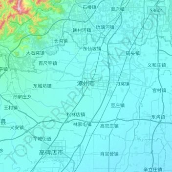 Топографическая карта 涿州市, высота, рельеф