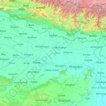 Топографическая карта Bihar, высота, рельеф