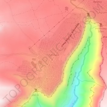 Топографическая карта Хунзах, высота, рельеф