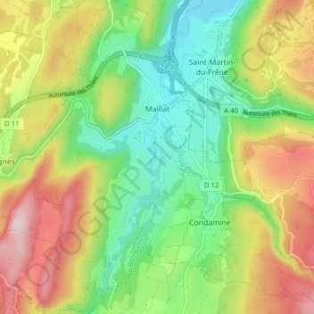 Топографическая карта Maillat, высота, рельеф