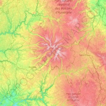 Топографическая карта Cantal, высота, рельеф
