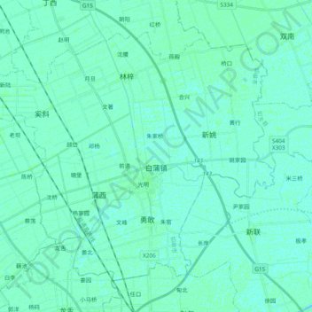 Топографическая карта 白蒲镇, высота, рельеф