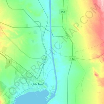 Топографическая карта Suez Canal, высота, рельеф