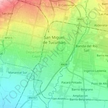 Топографическая карта Сан-Мигель-де-Тукуман, высота, рельеф