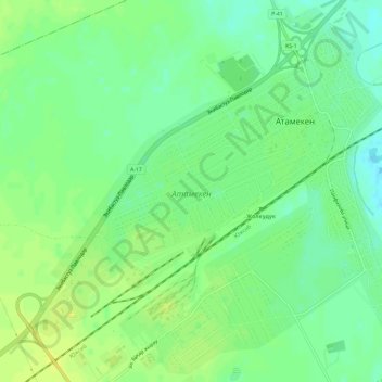 Топографическая карта Атамекен, высота, рельеф