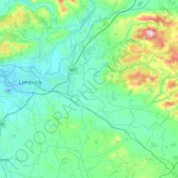 Топографическая карта Limerick City, высота, рельеф
