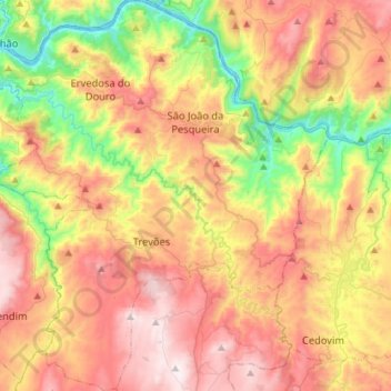 Топографическая карта São João da Pesqueira, высота, рельеф