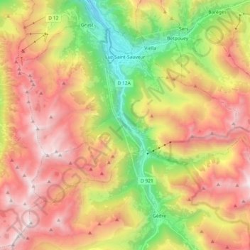Топографическая карта Luz-Saint-Sauveur, высота, рельеф