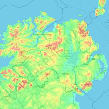 Топографическая карта Northern Ireland, высота, рельеф