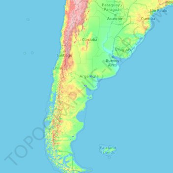 Топографическая карта Аргентина, высота, рельеф