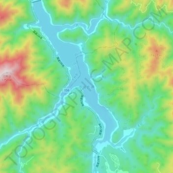 Топографическая карта 御母衣湖, высота, рельеф