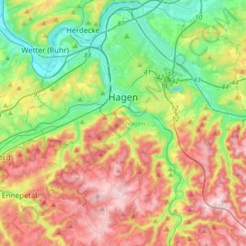 Топографическая карта Хаген, высота, рельеф