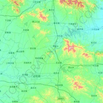 Топографическая карта 泌阳县, высота, рельеф