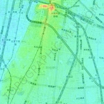 Топографическая карта 阿倍野区, высота, рельеф