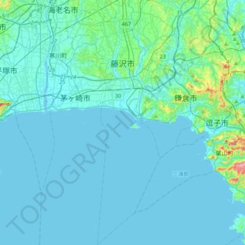 Топографическая карта 藤沢市, высота, рельеф