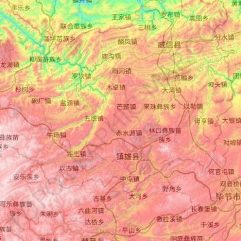 Топографическая карта 镇雄县, высота, рельеф