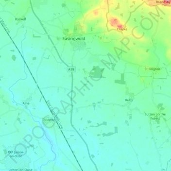Топографическая карта Easingwold, высота, рельеф