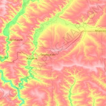 Топографическая карта Тацинский район, высота, рельеф