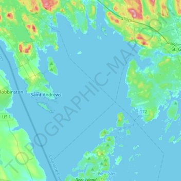 Топографическая карта Passamaquoddy Bay, высота, рельеф