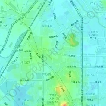 Топографическая карта 解放路街道, высота, рельеф