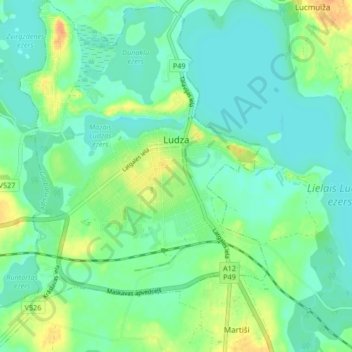 Топографическая карта Лудза, высота, рельеф