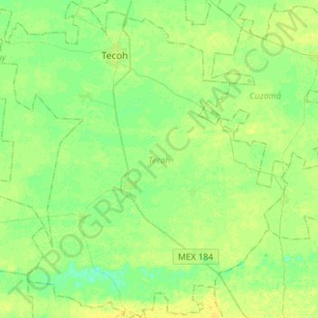 Топографическая карта Tecoh, высота, рельеф