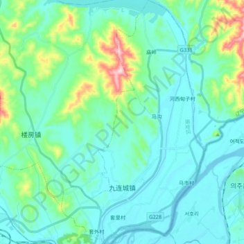 Топографическая карта 九连城镇, высота, рельеф
