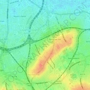 Топографическая карта Ruskin Park, высота, рельеф