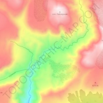 Топографическая карта Долина гейзеров, высота, рельеф